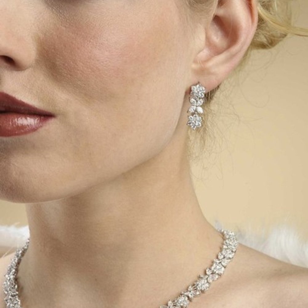 Marquis flower victoria tennis necklace earrings